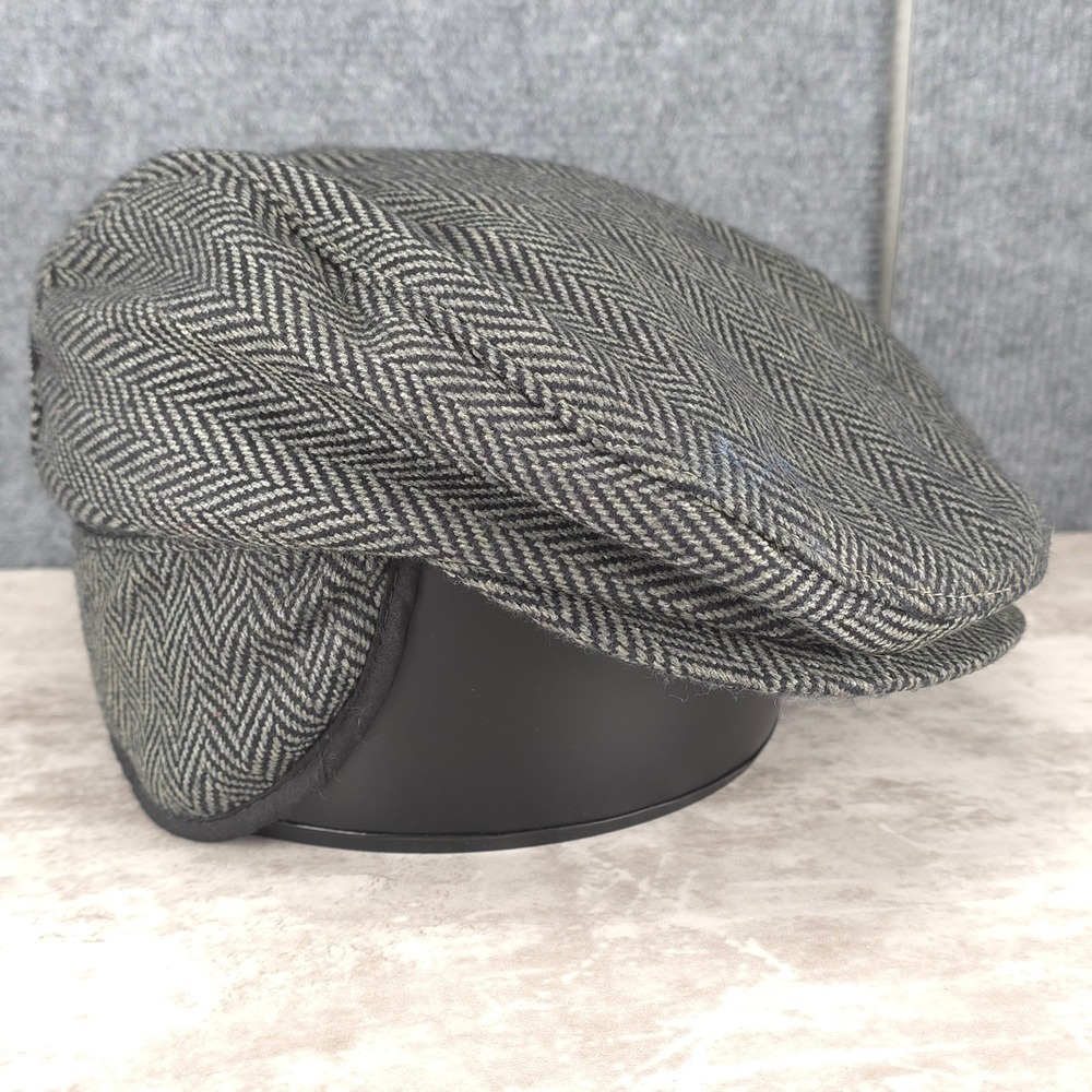 Broner Hat Ivy Cap‎ Fitted size M Grey Black Wool Herringbone Newsboy Flat